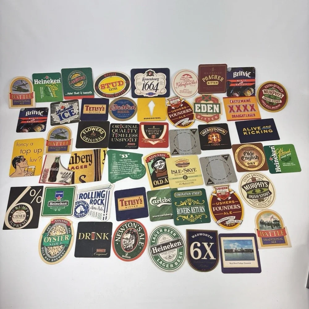 VTG Lot Coasters Man Cave Crafts Beer Soda Cider 48 Breweriana Retro Bar Varitey